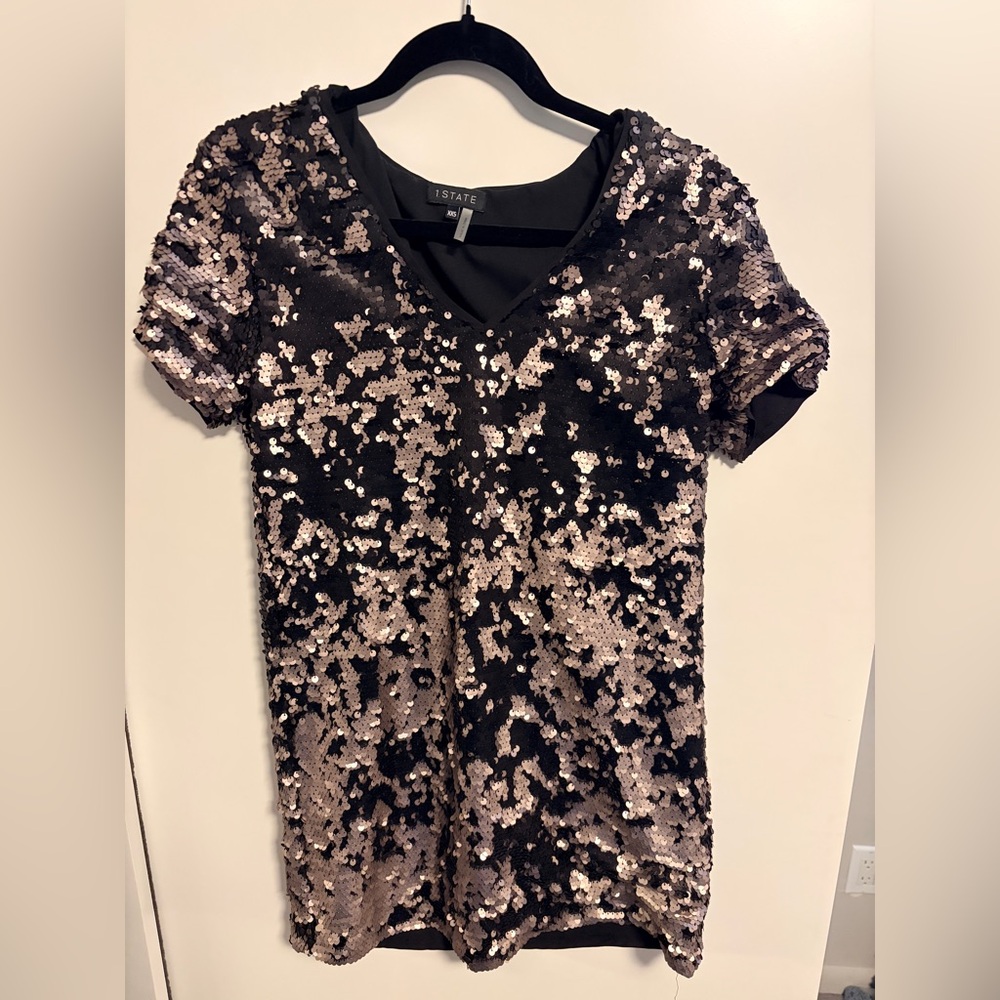 1. State Black and Gold Sequin Mini Dress